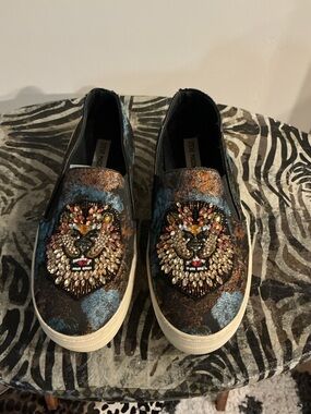 Steve Madden Metallic Blue and Bronze Slip-On Sneakers